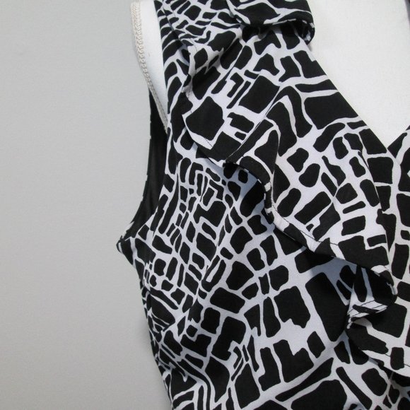 Studio One NY Chic Black & White Sleeveless Ruffle Midi Dress - Picture 5 of 8